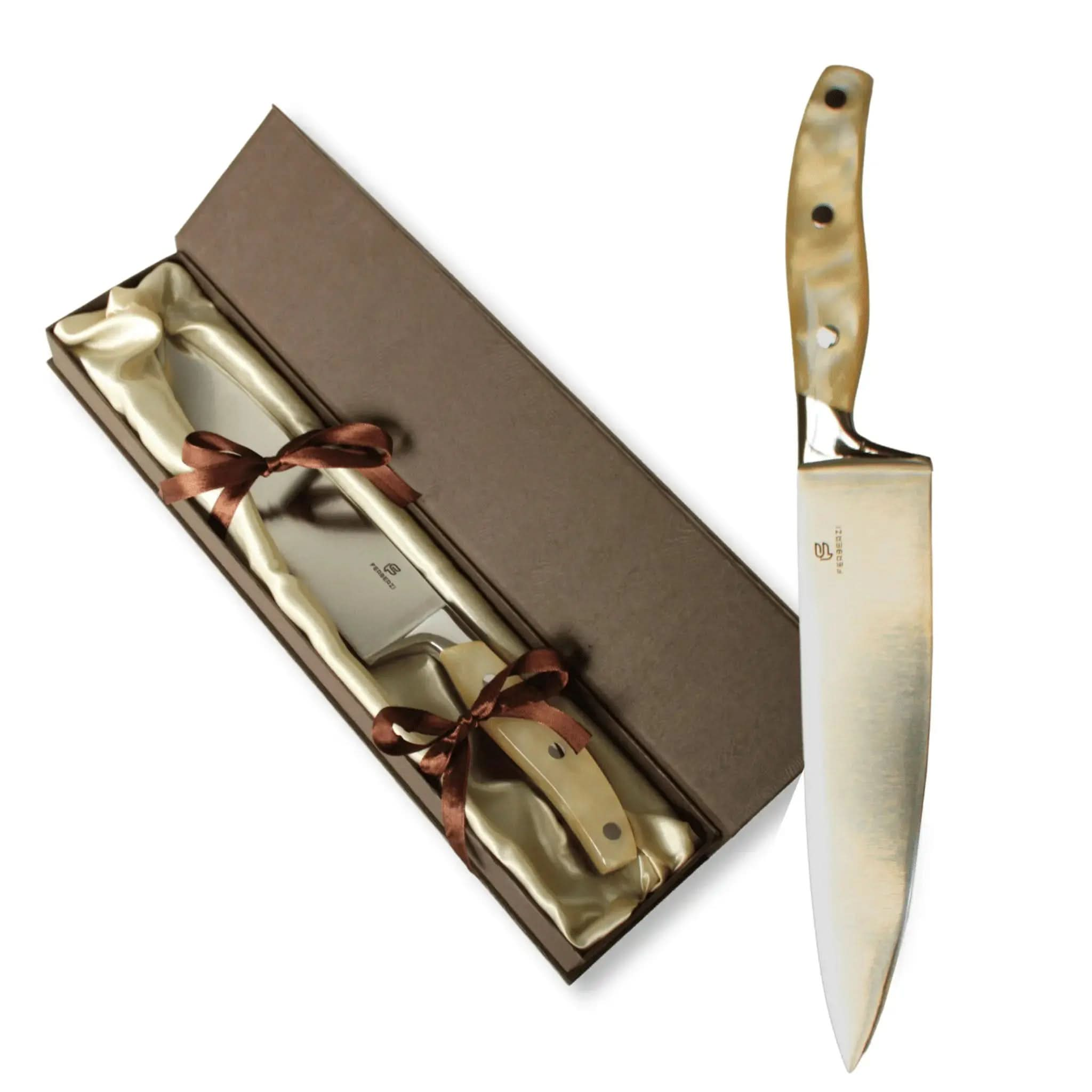Professioneel koksmes van 5Cr13 roestvrij staal met parelwit acryl handvat en luxe geschenkdoos