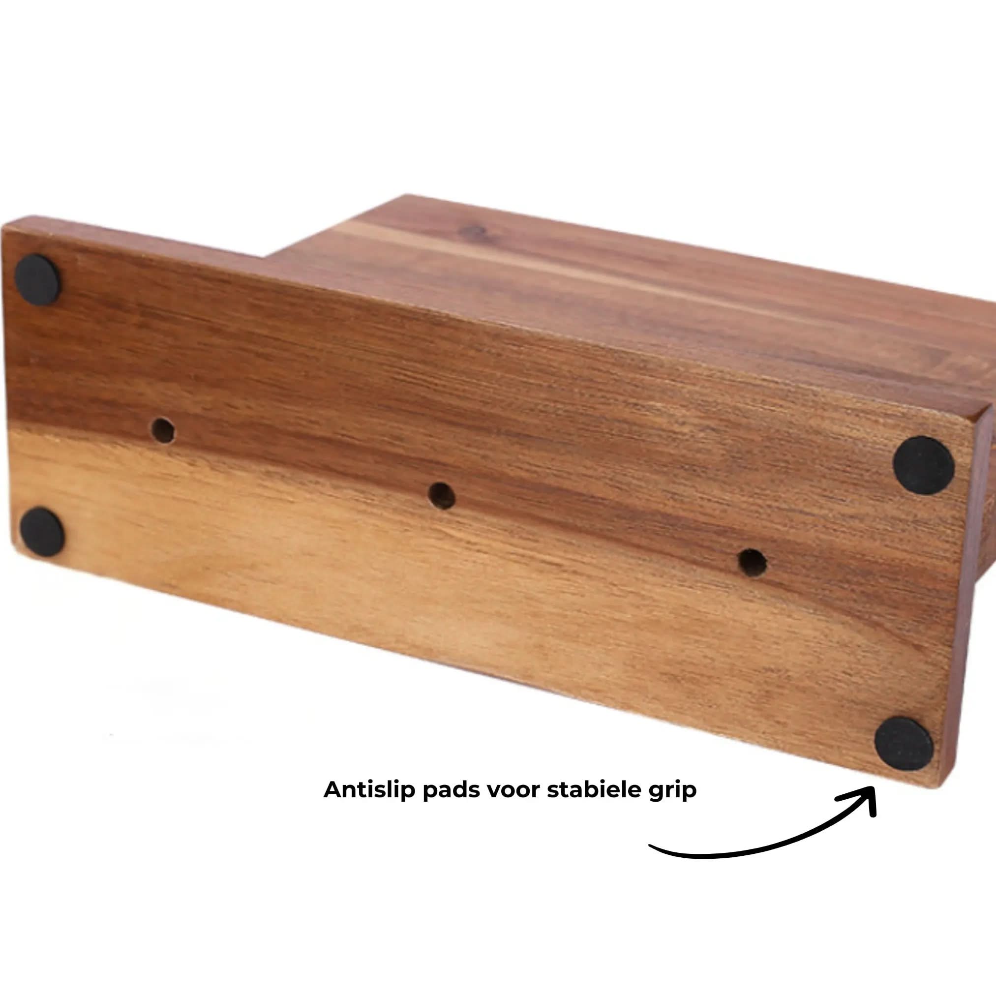 Magnetische houten messenhouder met antislip pads voor stabiele en veilige plaatsing