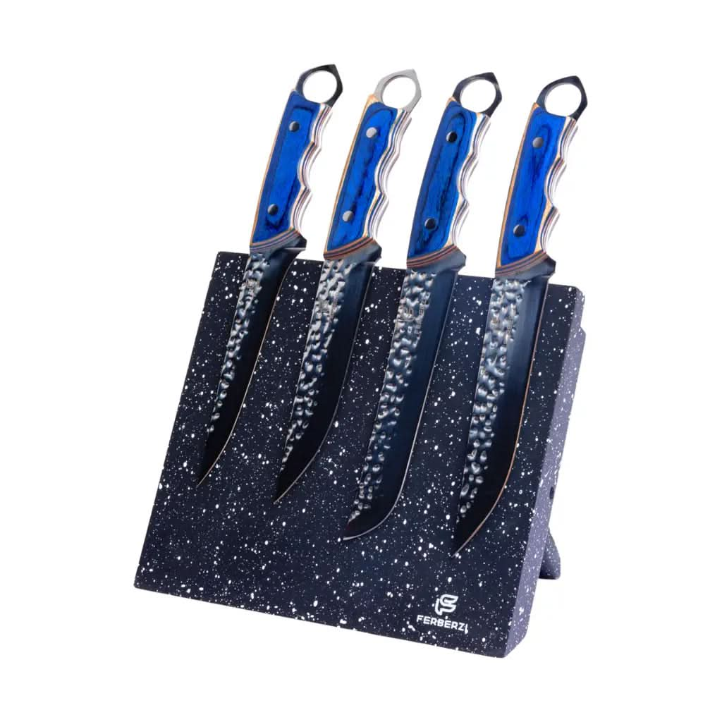 4-delige messenset van 5Cr15Mov roestvrije staal met ergonomische handgrepen en magnetische messenhouder